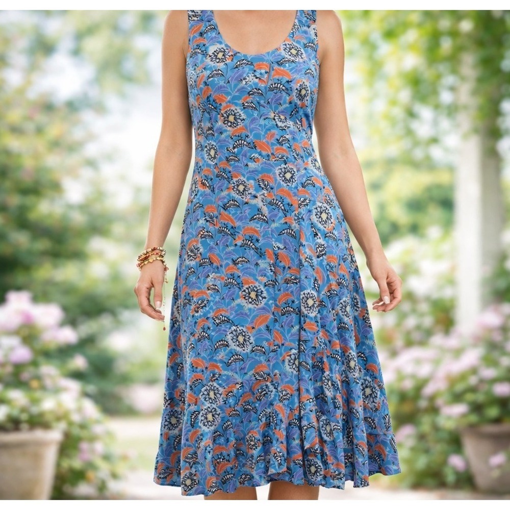 Sundance Sleeveless Cascading Dreams Dress Sz M Blue Floral Cottagecore‎ Fairy